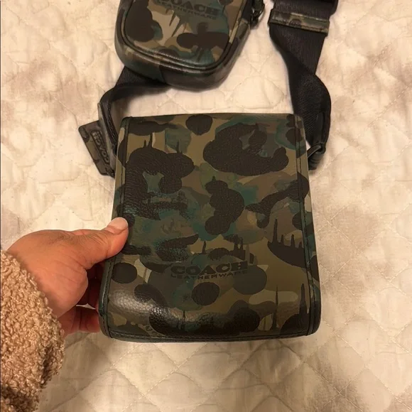Coach Green and Black Belt Bag and Wallet Set